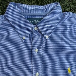 Vtg Ralph Lauren Button Down Collared Oxford Shirt Gingham Check Pony Logo XL